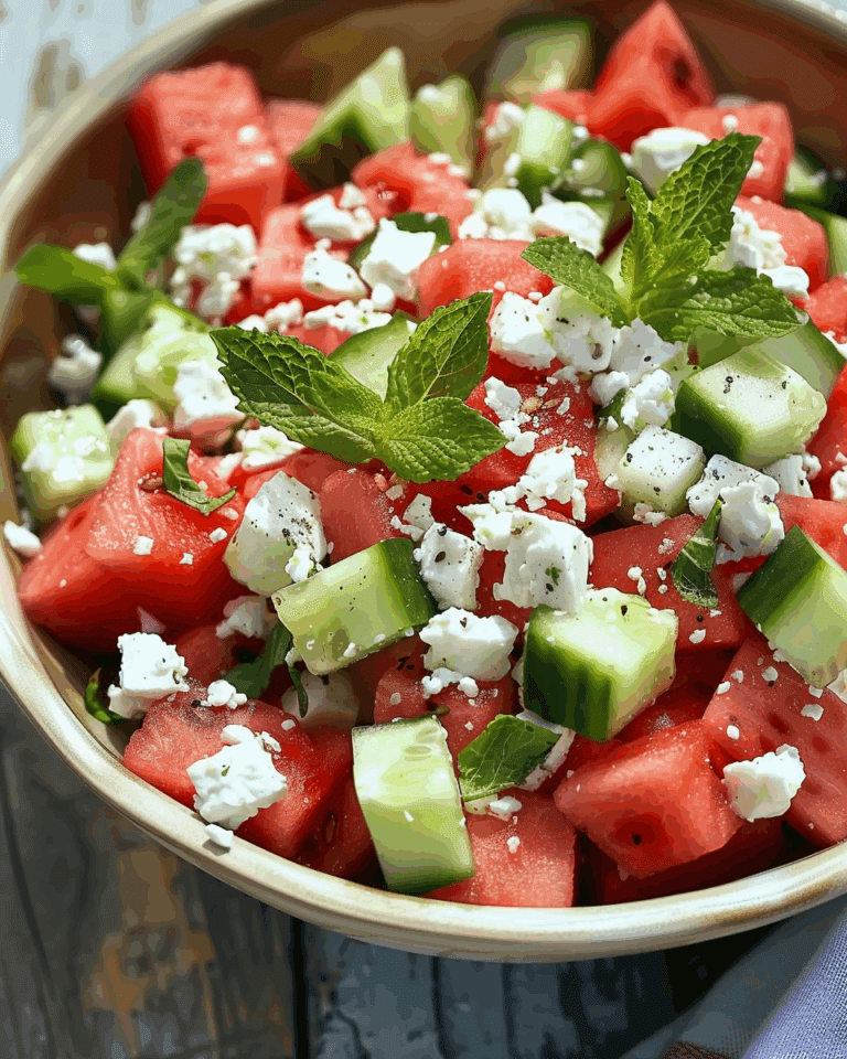 Easy Watermelon Feta Salad with Mint and Cucumber