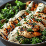 Grilled Chicken & Broccoli Bowls with Creamy Garlic Sauce