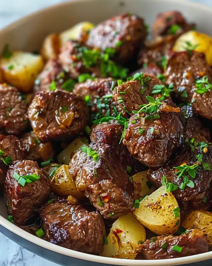 Garlic Butter Beef Bites with Potatoe