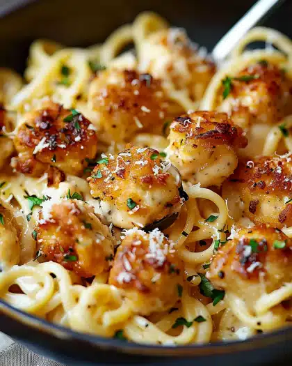 Delicious Garlic Butter Chicken Bites with Creamy Parmesan Pasta