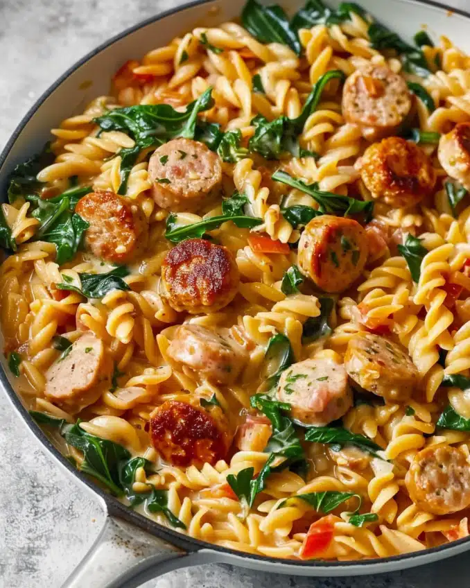 Creamy Chicken Sausage Orzo Skillet Recipe