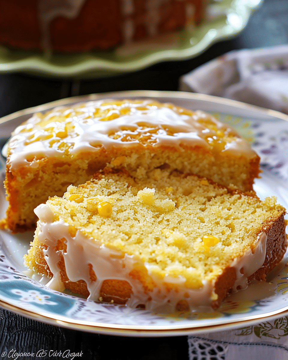 Eggless Sweet Corn Cake with Vanilla Glaze