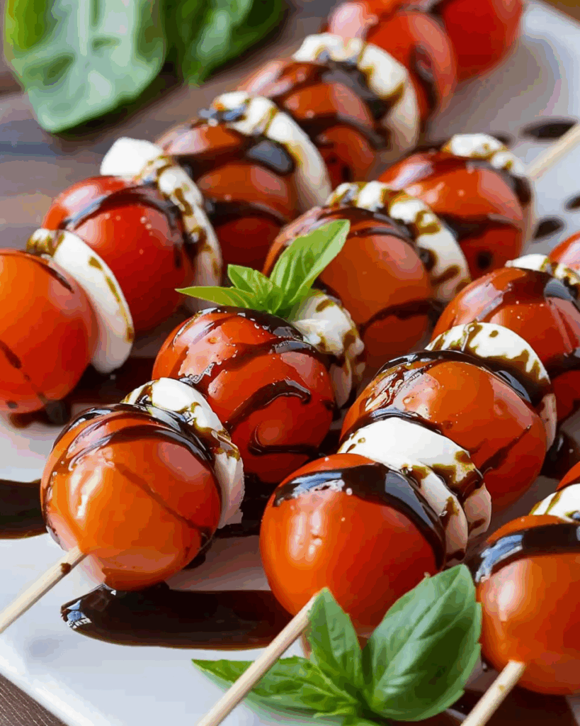 Mini Caprese Skewers with Balsamic Glaze