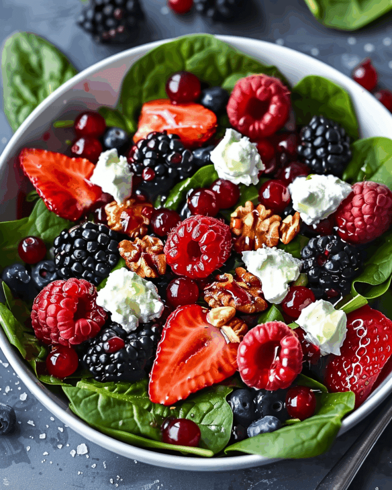 Berry Spinach Salad with Pecans, Feta & Balsamic Glaze