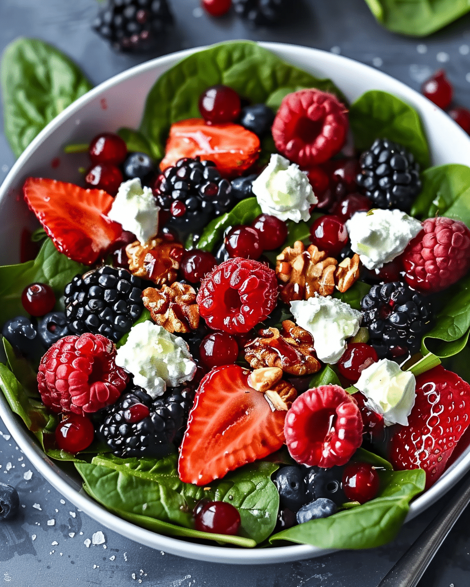 Berry Spinach Salad with Pecans, Feta & Balsamic Glaze