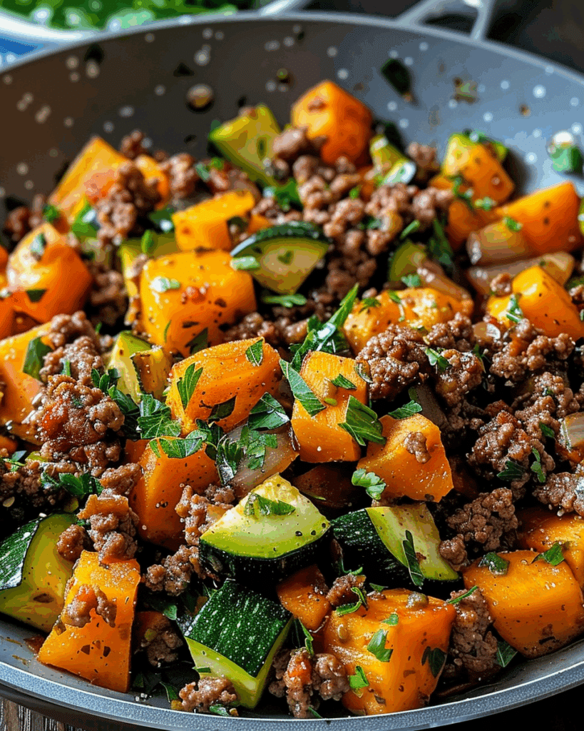Ground Beef Zucchini Sweet Potato Skillet