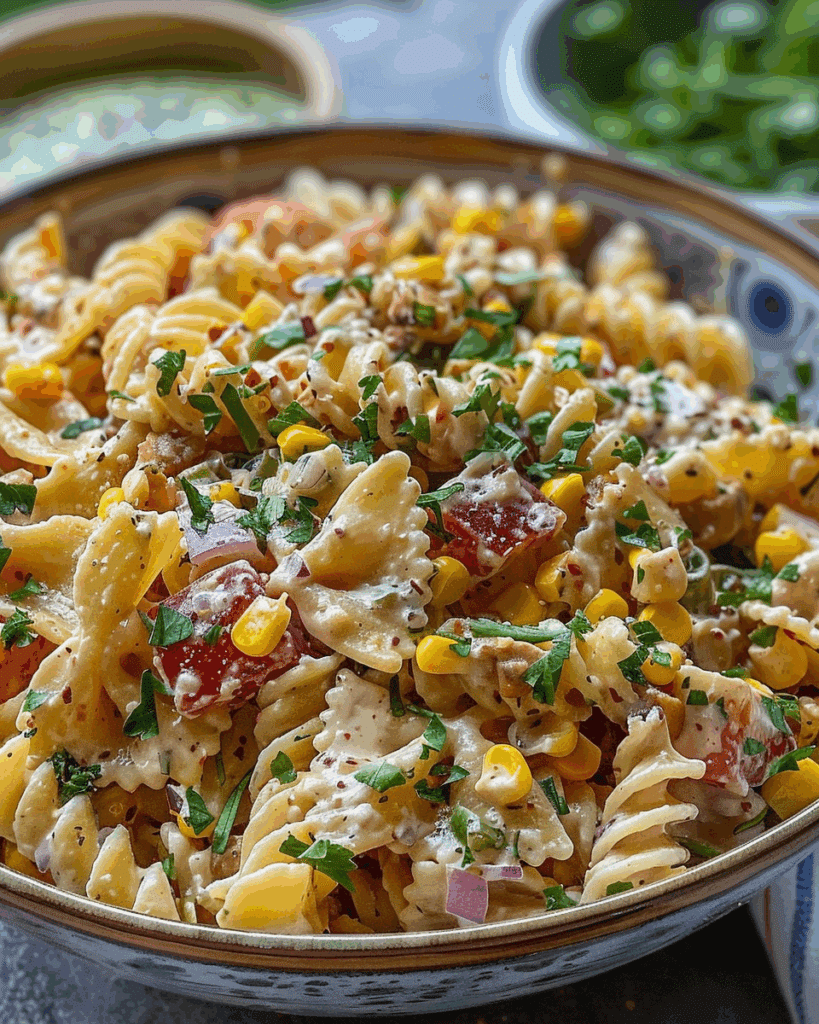 Street Corn Pasta Salad with Creamy Chili Dressing