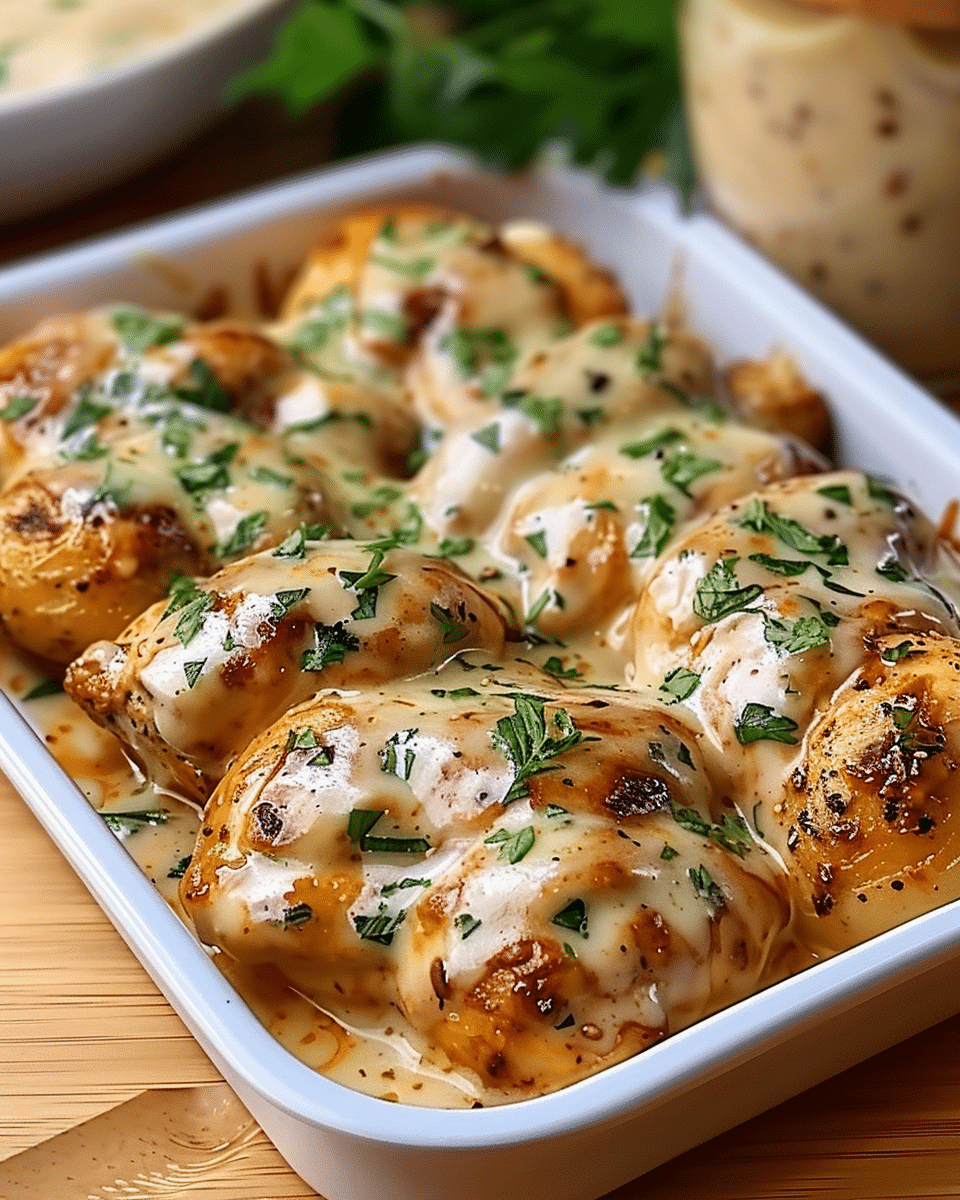 High Protein Creamy Garlic Cheesy Chicken & Potatoes