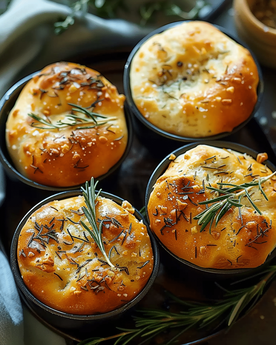 Golden Crust Garlic Rosemary Focaccia Muffins