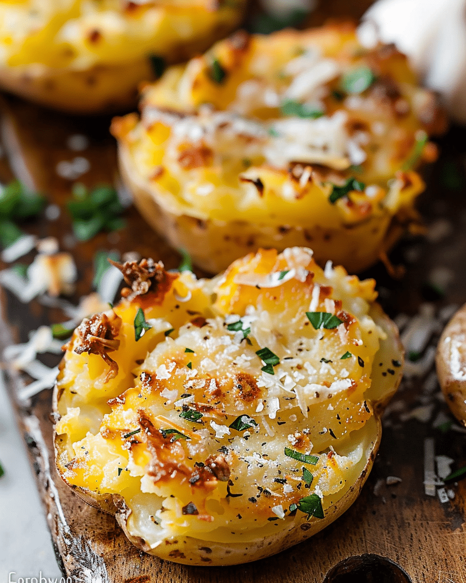 Baked Smashed Potatoes With Garlic & Parmesan