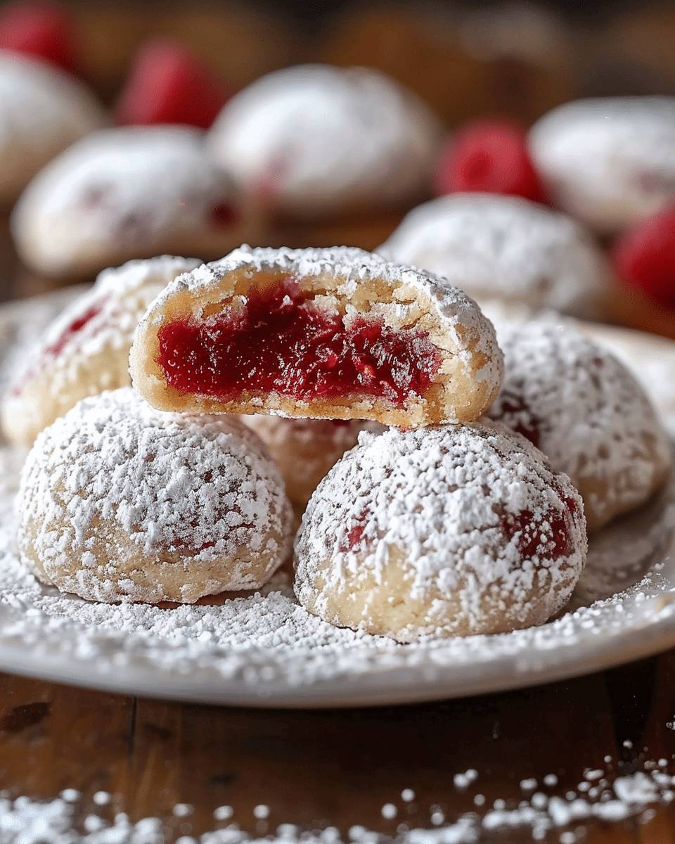 Raspberry Filled Almond Snowball Cookies Recipe