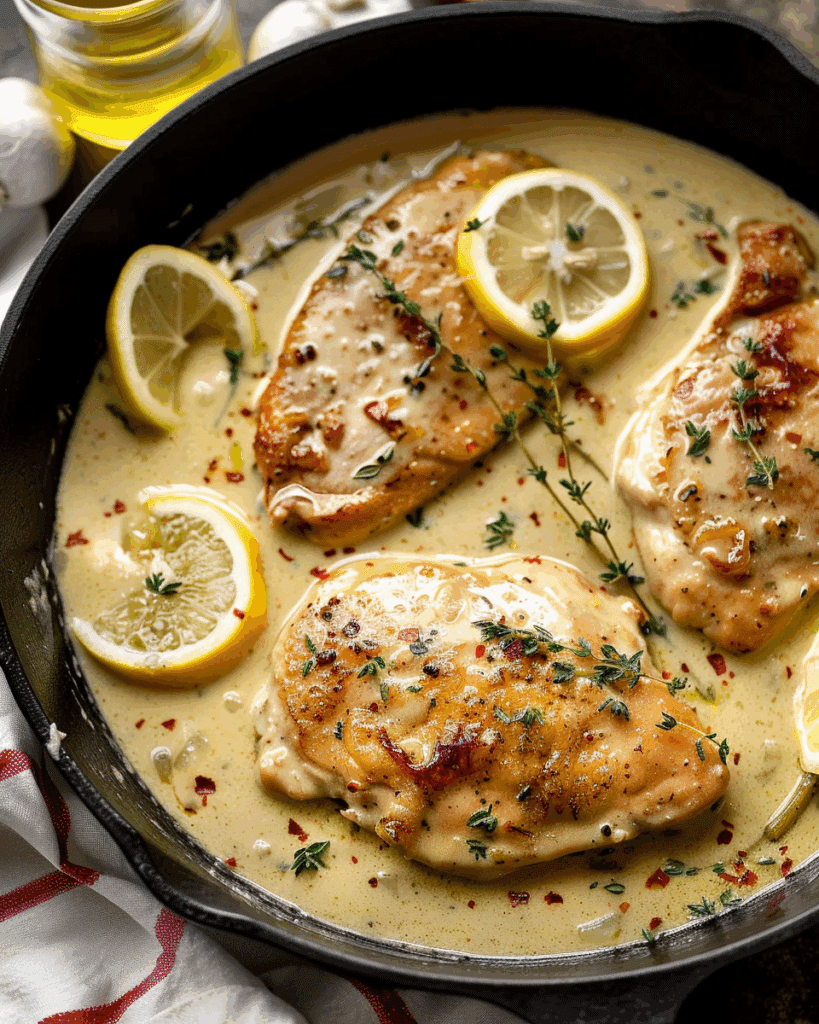 Skillet Chicken with Creamy Lemon Thyme Sauce