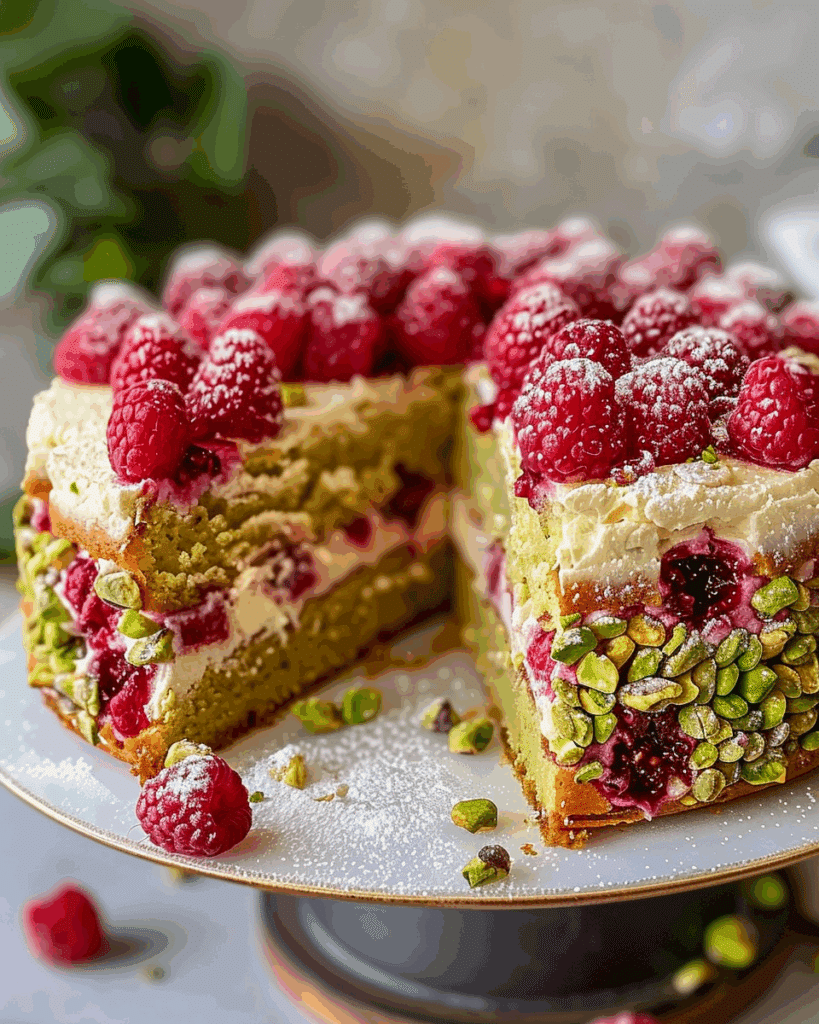 Heavenly Pistachio Raspberry Dream Cake