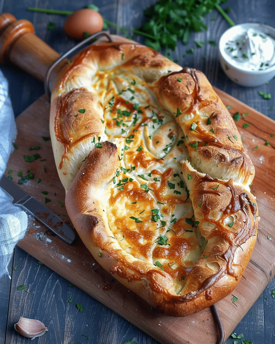 Imeruli Khachapuri (Georgian Cheese Filled Bread)