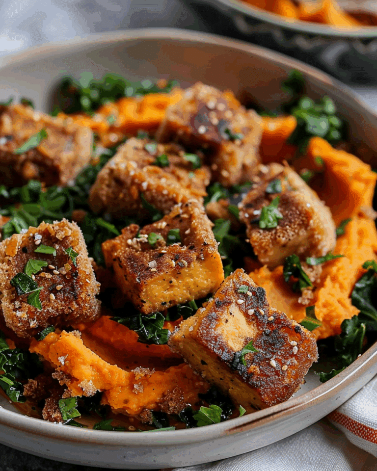 Maple Miso Whipped Sweet Potatoes with Cornmeal Crusted Tofu