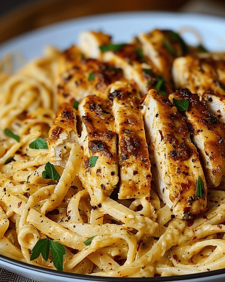 Spicy Cajun Chicken Linguine in Creamy Garlic Parmesan Sauce