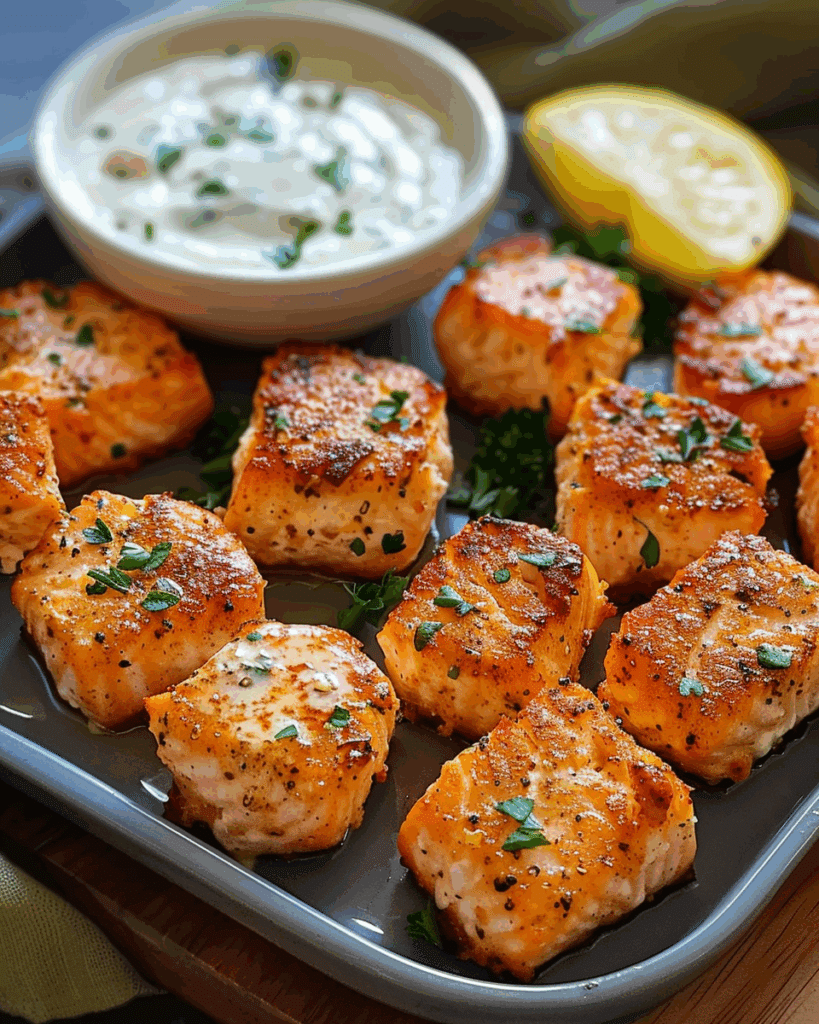Air Fryer Salmon Bites with Garlic Cream Sauce