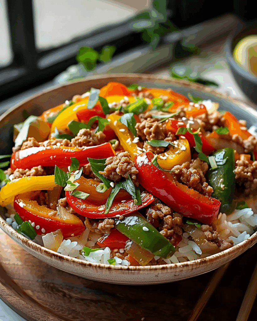 Ground Turkey and Peppers Stir‑Fry