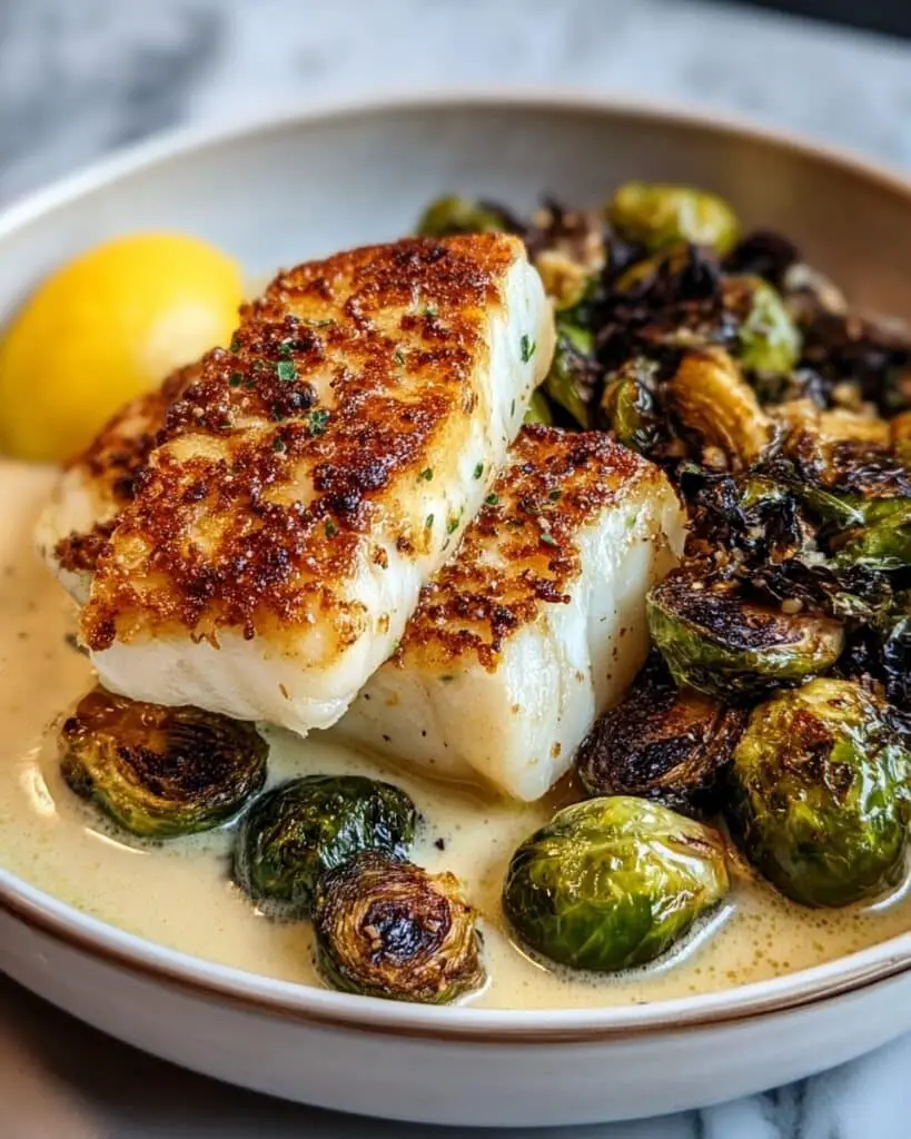 Healthy Cod and Roasted Brussels Sprouts Bowls with Lemon Garlic Butter Recipe