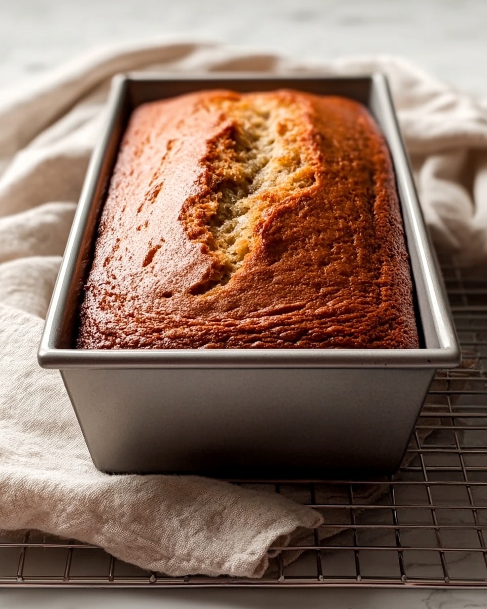 The image shows three thick slices of moist banana bread stacked on top of each other on a white cloth with gray stripes. The top slice has a melting square of pale yellow butter in the center, creating a glossy shine on the textured bread surface. The banana bread has a golden brown crust and a soft, light tan inside dotted with small dark flecks. In front of the stack, there are several round, pale yellow banana slices placed on a white marbled surface, adding a fresh element to the scene. The background is softly blurred but you can see a cooling rack holding the remaining loaf of banana bread. photo taken with an iphone --ar 4:5 --v 7