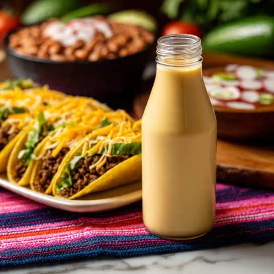 A clear plastic bottle is being filled with a light green creamy sauce that flows smoothly from a blender container positioned above it. The sauce has a smooth texture and pale green color with slight specks. The bottle’s white tapered lid lies on a dark gray surface with a rough texture. Around the bottle are fresh green jalapeño peppers and pale garlic cloves, scattered on the dark gray surface. The background is plain black, creating a strong contrast with the lighter sauce and fresh ingredients. photo taken with an iphone --ar 4:5 --v 7