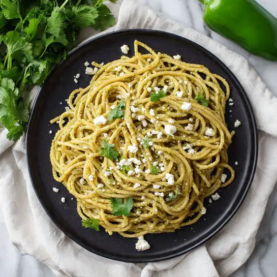 Spaghetti Verde with Roasted Poblano Peppers and Creamy Cilantro Sauce Recipe