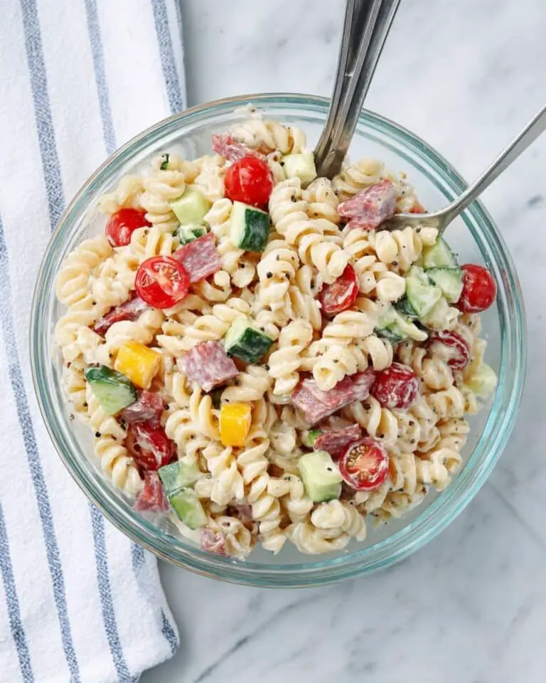 Protein Pasta Salad with Feta, Salami, and Greek Yogurt Dressing Recipe