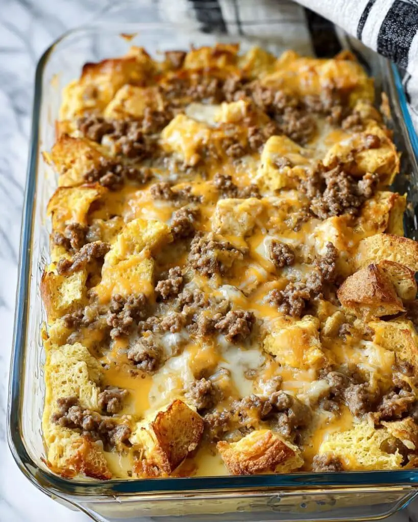 Croissant Breakfast Casserole with Savory Sausage and Cheddar Recipe