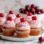 Cherry Chocolate Chip Cupcakes with Maraschino Frosting and Chocolate Shavings Recipe