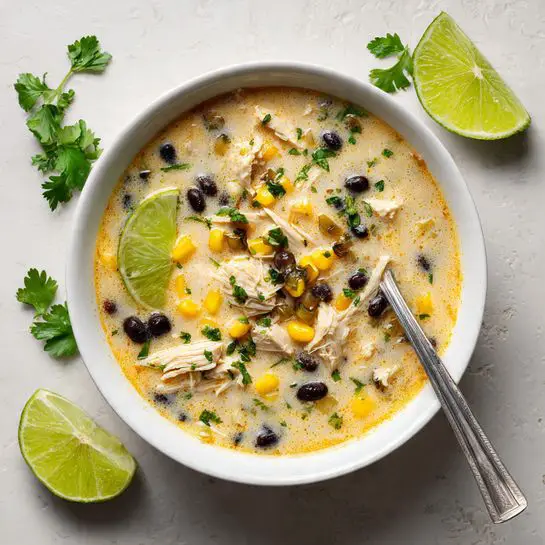 Creamy Black Bean and Chicken Soup with Poblano and Corn Recipe