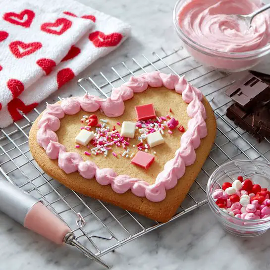 Shaped Valentine Cookie Cake with Chocolate Chips and Heart Sprinkles Recipe