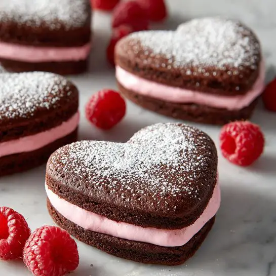 Shaped Brownie Heart Sandwiches with Raspberry Buttercream Recipe