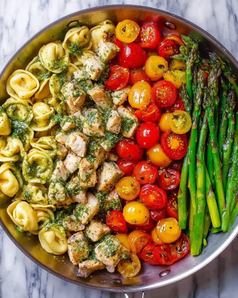 Tortellini with Chicken, Asparagus, Sun-Dried Tomatoes, and Basil Pesto Recipe