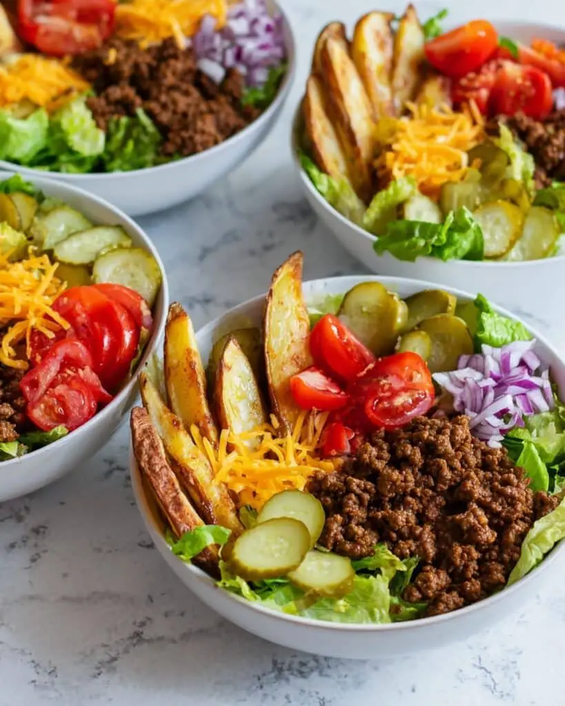 Burger Bowls with Lean Ground Beef, Brown Rice, and Fresh Veggies Recipe