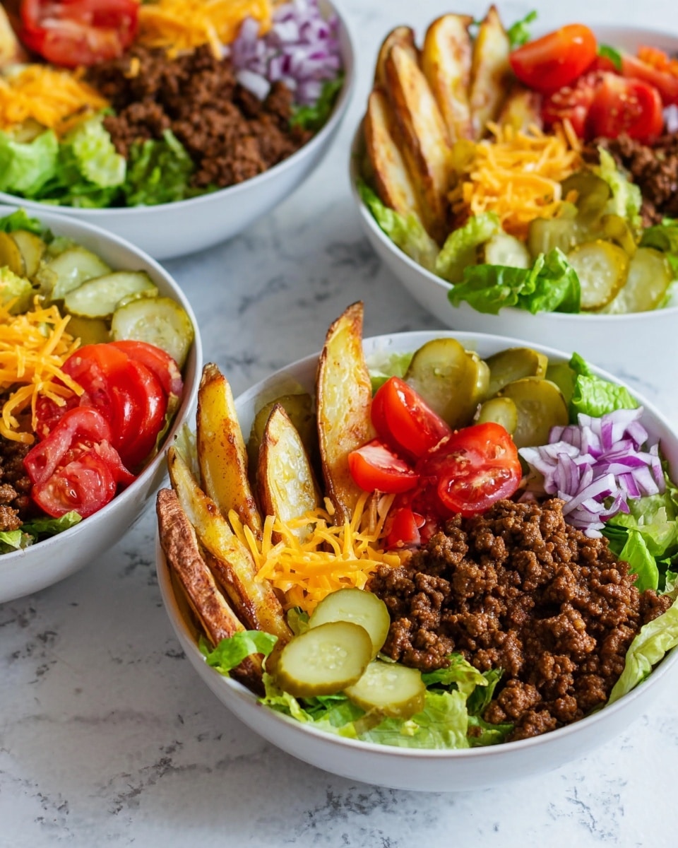 Burger Bowls with Lean Ground Beef, Brown Rice, and Fresh Veggies Recipe