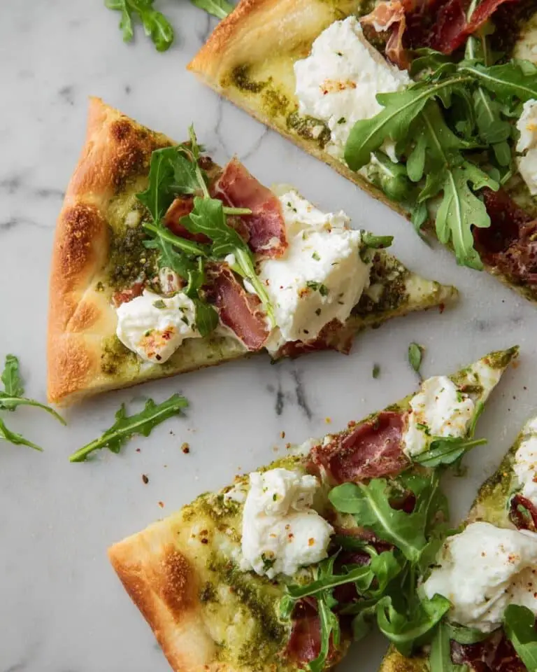 Cheese Pizza with Pesto, Prosciutto, and Burrata Recipe
