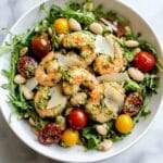 Shrimp, Parmesan, and White Bean Salad with Cherry Tomatoes and Arugula Recipe