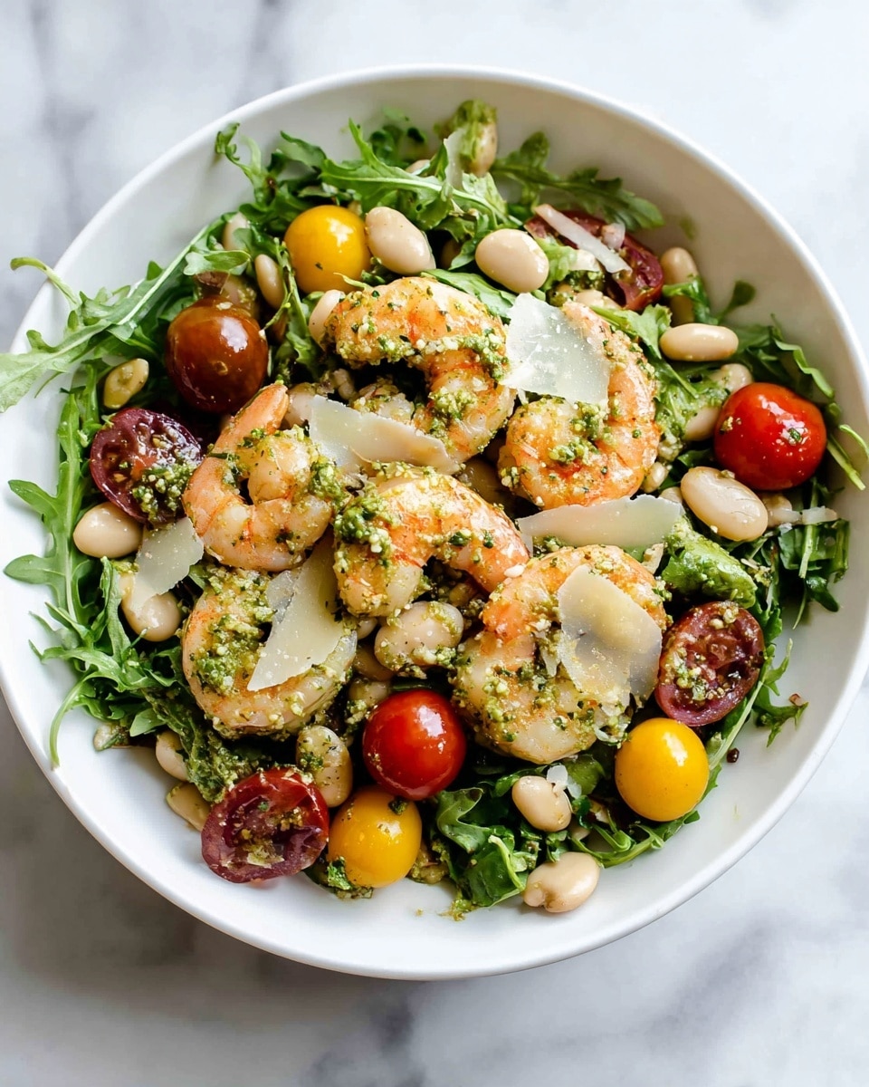 Shrimp, Parmesan, and White Bean Salad with Cherry Tomatoes and Arugula Recipe