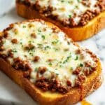 Garlic Butter French Bread with Savory Sloppy Joe Topping and Melty Cheese Recipe