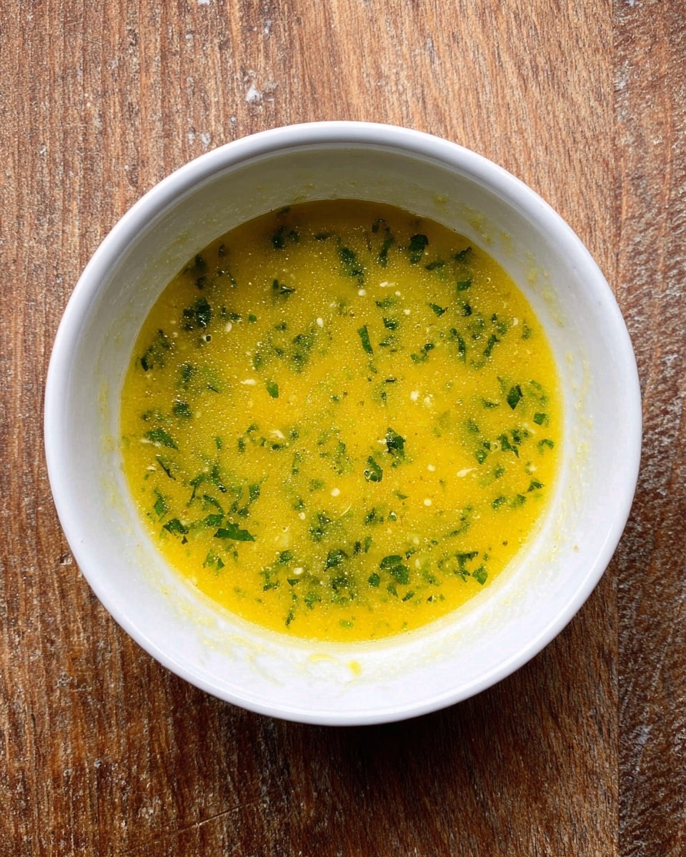 A top view of a white bowl filled with yellow sauce mixed with small pieces of green herbs spread evenly throughout. The sauce has a smooth texture with some specks of white visible, sitting on a wooden surface replaced by a white marbled texture. The bowl’s inside is clean except for some sauce marks near the edges. photo taken with an iphone --ar 4:5 --v 7