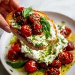 Burrata Salad with Roasted Cherry Tomatoes, Pesto, and Fresh Basil Recipe