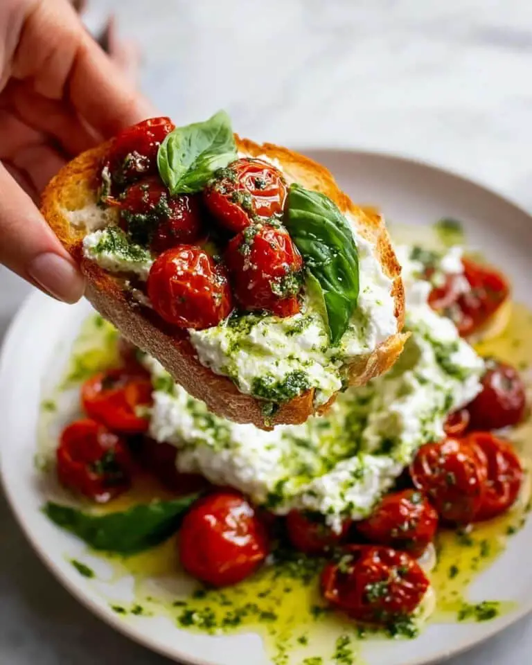 Burrata Salad with Roasted Cherry Tomatoes, Pesto, and Fresh Basil Recipe