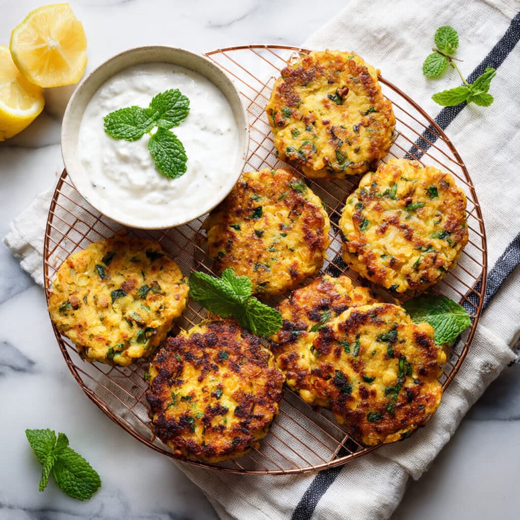 Chickpea and Potato Fritters with Tahini Lemon Yogurt Sauce Recipe