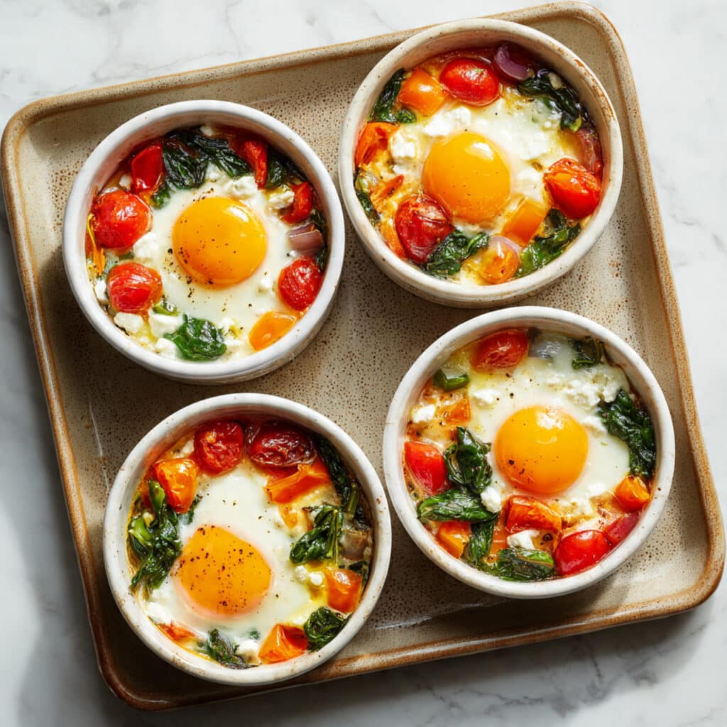 Baked Feta Eggs with Cherry Tomatoes and Spinach Recipe