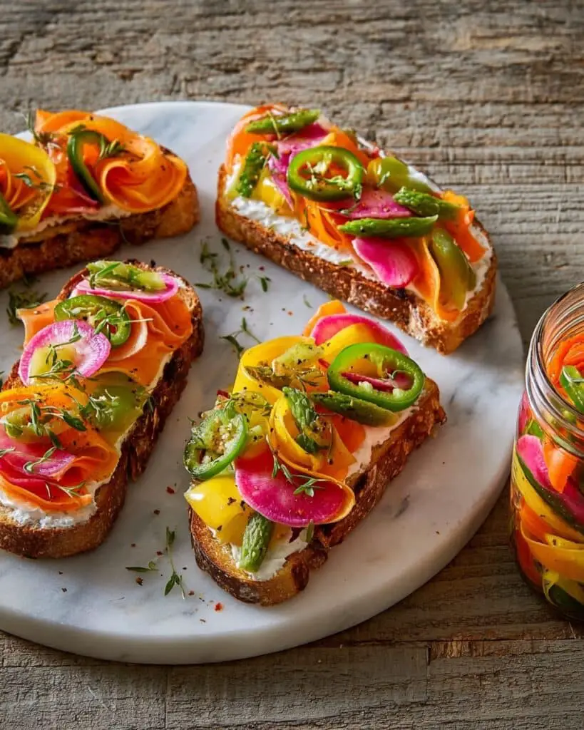 Veggie Toast with Ricotta, Pickled Carrots, and Tomato Confit Recipe