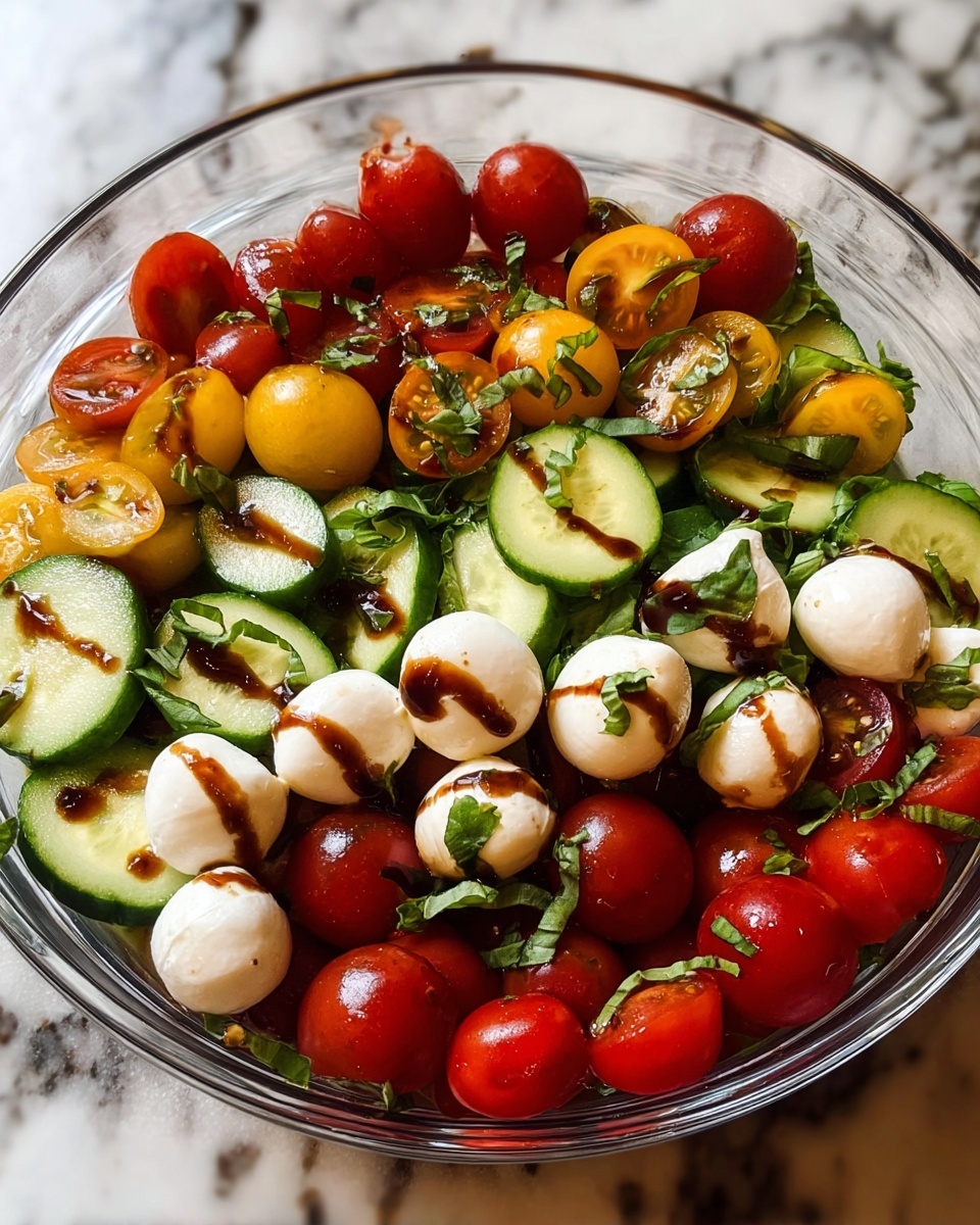 Caprese Salad with Cherry Tomatoes, Cucumber, and Fresh Basil Recipe