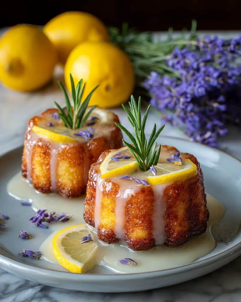 Lavender Lemon Cakes with Glaze and Edible Flowers Recipe