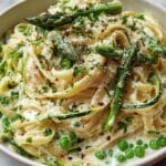 Spring Vegetable Pasta with Asparagus, Peas, and Cream Recipe