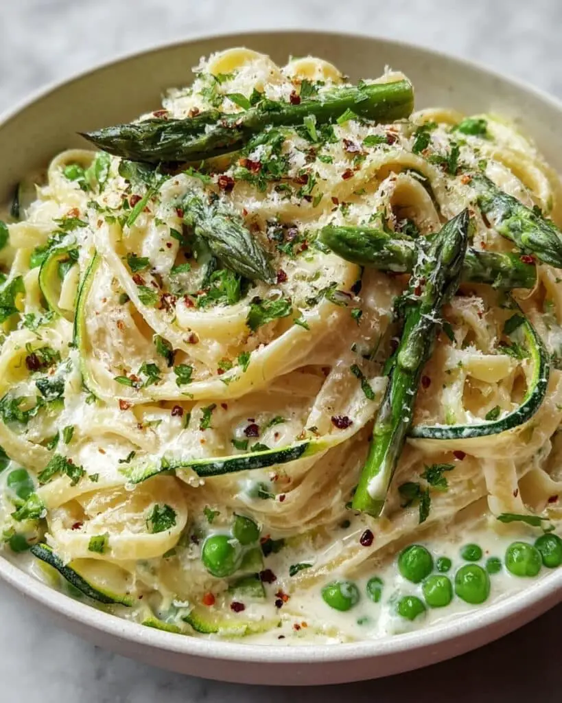 Spring Vegetable Pasta with Asparagus, Peas, and Cream Recipe