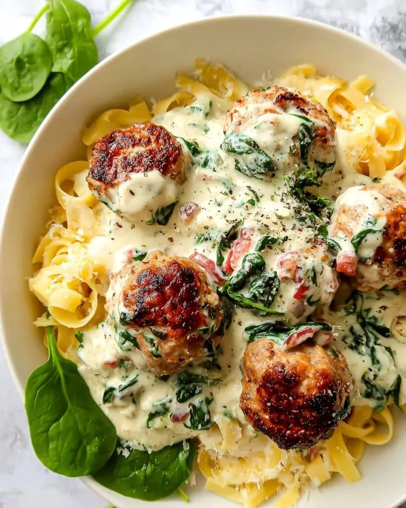 Chicken Ricotta Meatballs in Creamy Parmesan Spinach Sauce Recipe